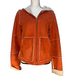 True Grit Sherpa Lined Burnt Orange Orange Faux Suede Bomber Jacket Zip Up Small